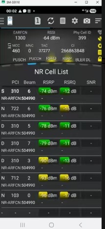 TEMS Pocket NR Cell List
